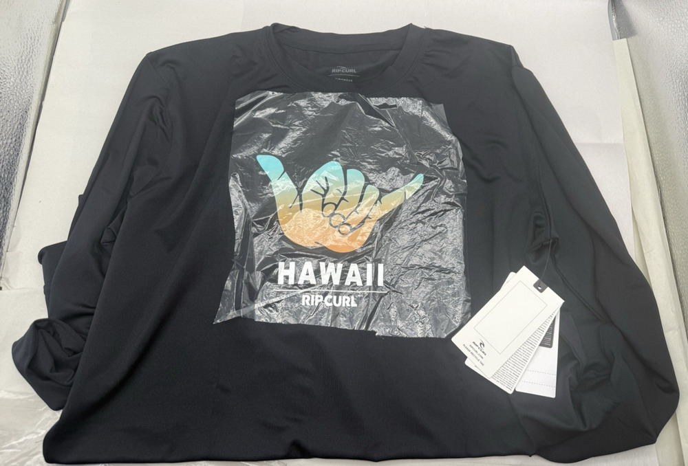 Rip Curl Hawaii Long Sleeve Rash Guard Tshirt Youth Size 16/XL Black UPF 50 READ
